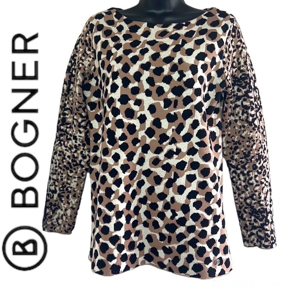 Bogner Cheetah Print Virgin Wool/Cashmere Knit Sweater Size S/6